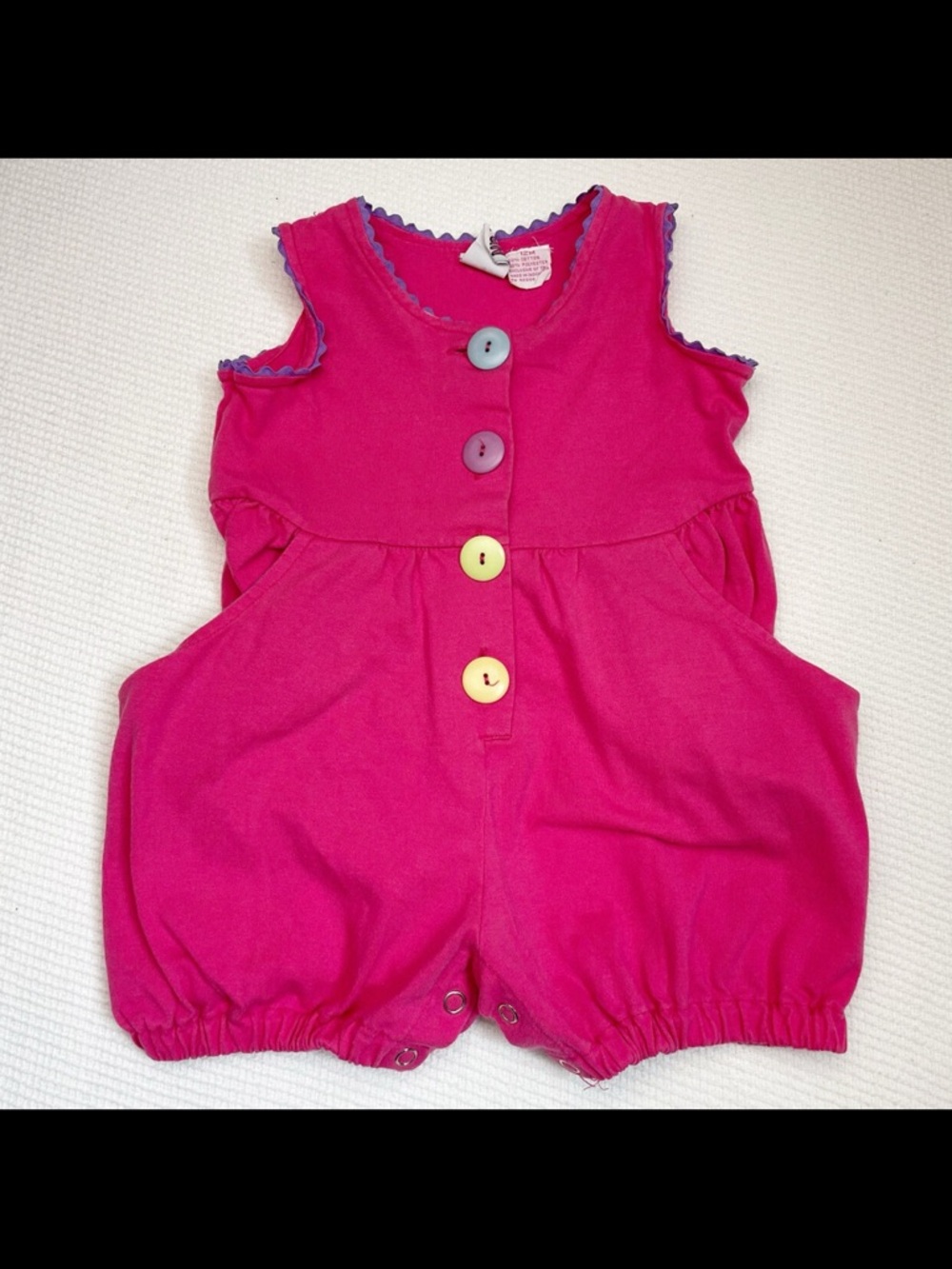 Vintage Kids N’ Fun Bright Pink 12M Girls' Bubble Romper with Colorful Buttons